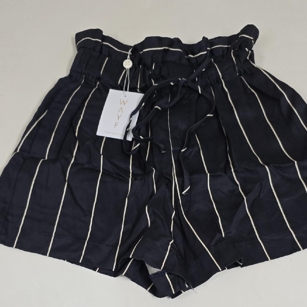 WAYF High Waist Black and White Striped Shorts